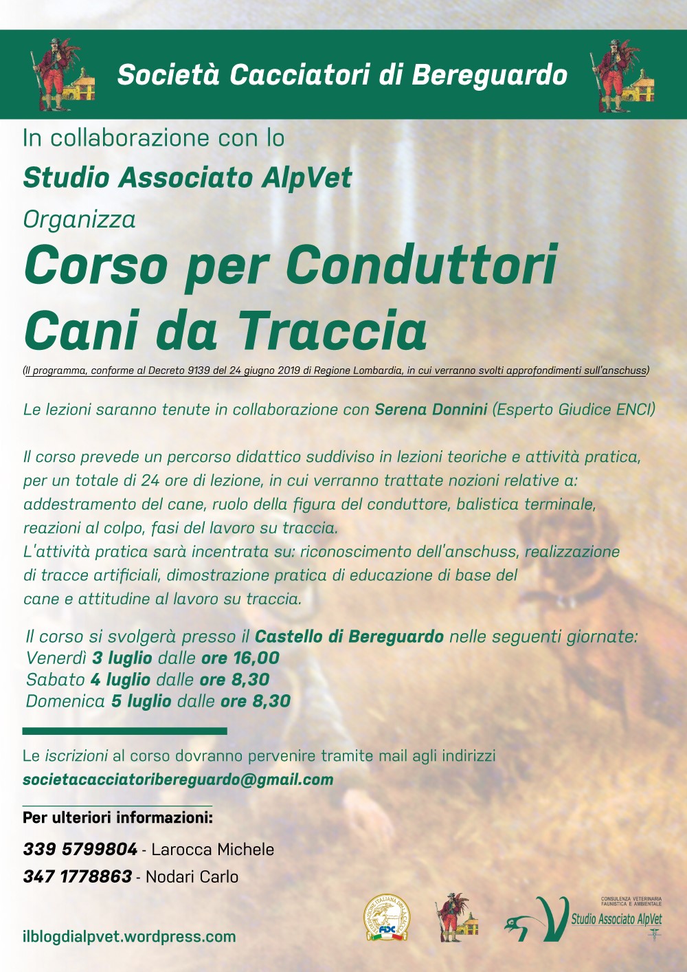 Corso Conduttori Cani da traccia – Bereguardo 3, 4 e 5 luglio 2020