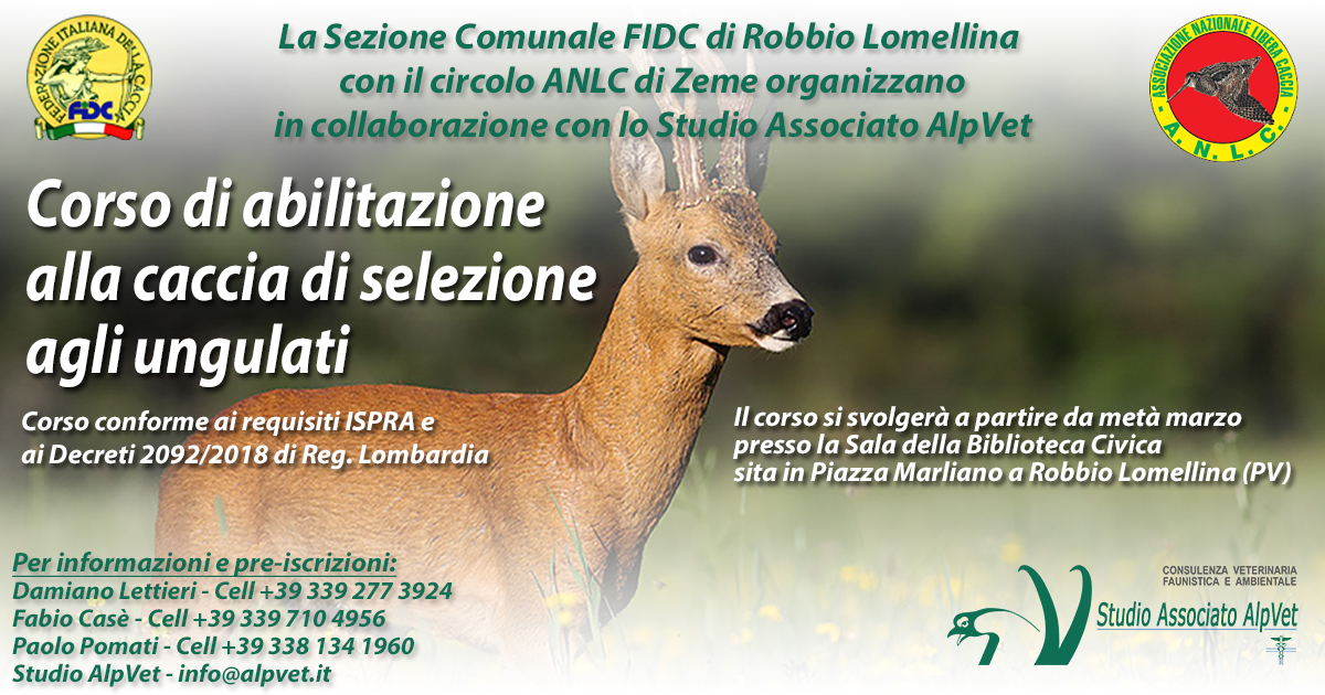 Corso abilitazione alla Caccia di Selezione agli Ungulati – 18 marzo 2024 – Robbio Lomellina (PV)